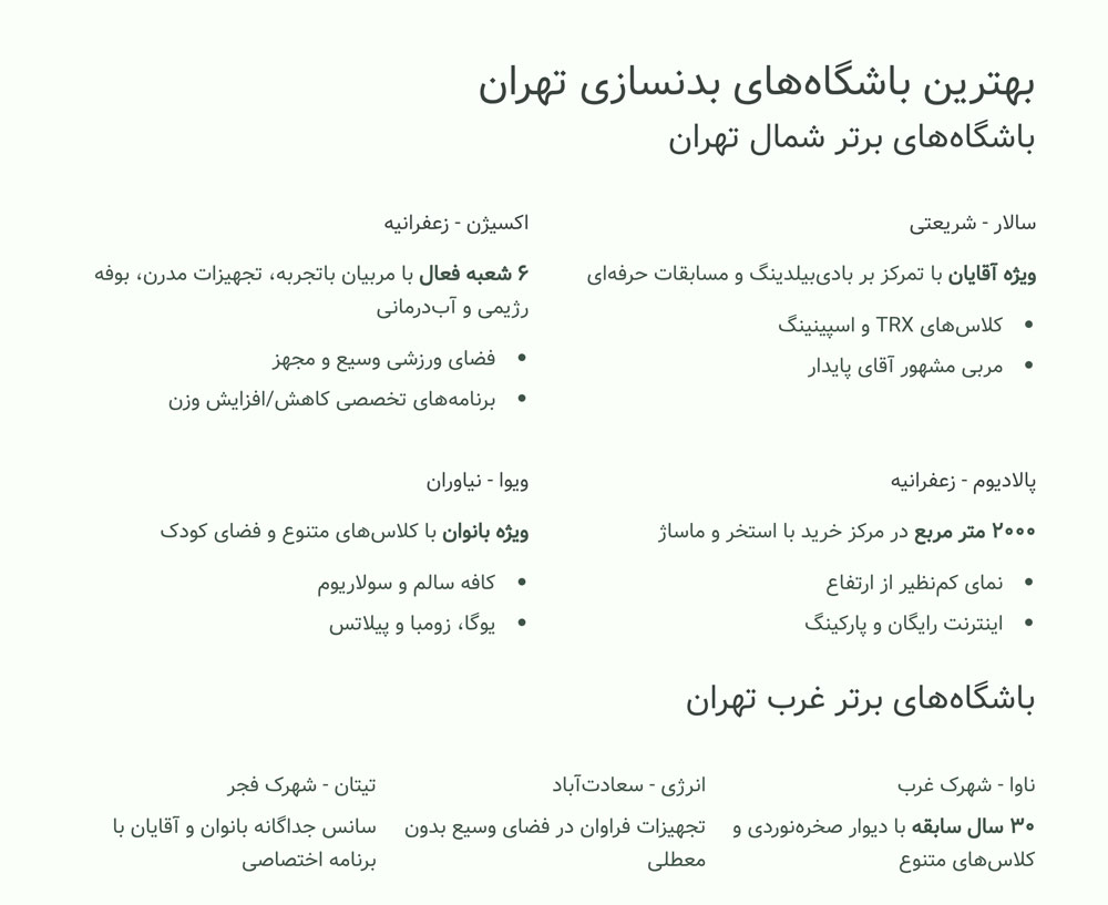 تصویر اینفوگرافی بهترین باشگا های بدنسازی تهران